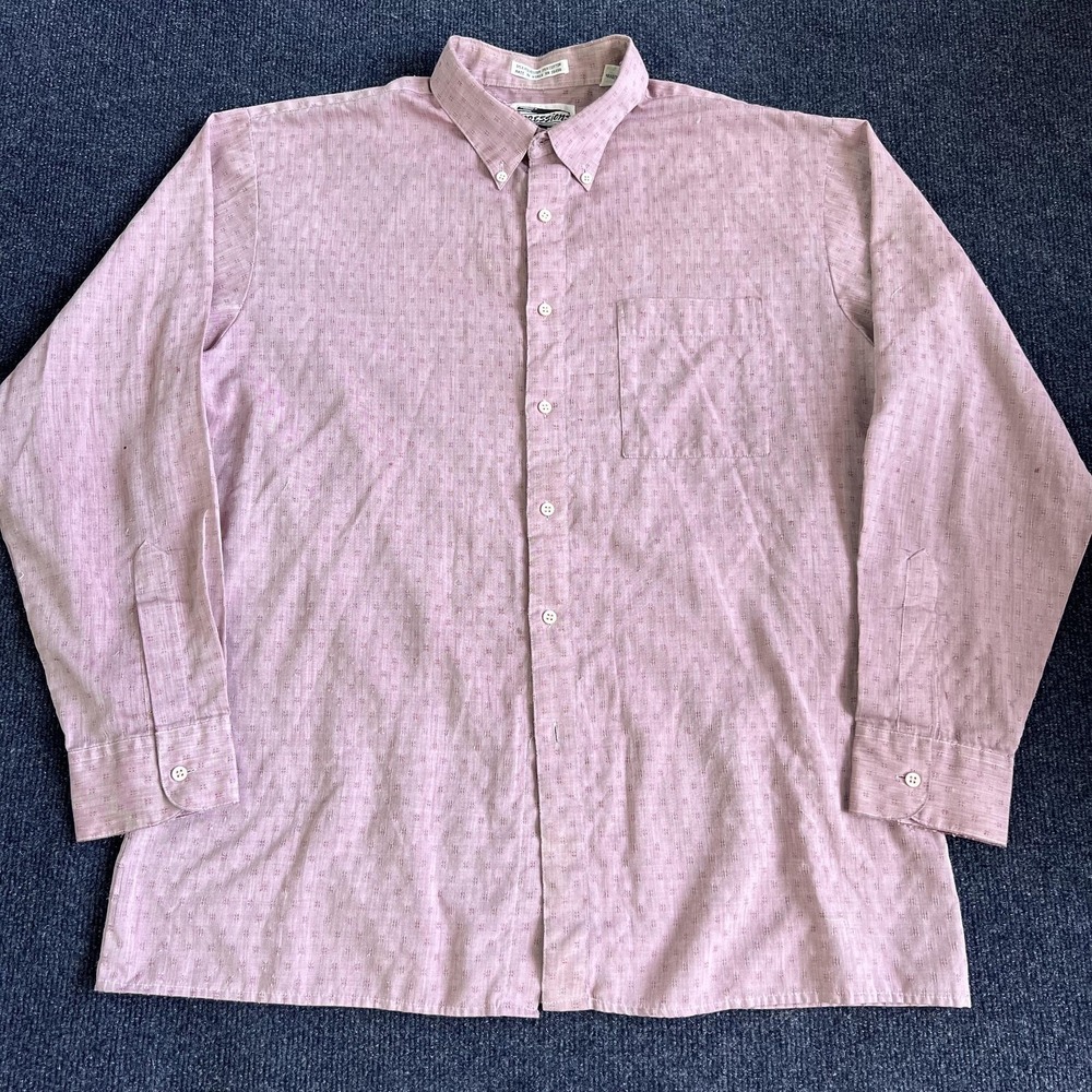 Vintage 80s Expressions Shirt Mens Large Pink Geometric Long Sleeve Button Up